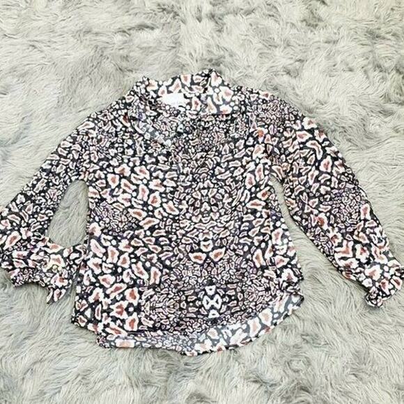 Chloe Oliver Printed Popover tie neck Blouse Multicolor Sz s long sleeve ruffle - Picture 8 of 13